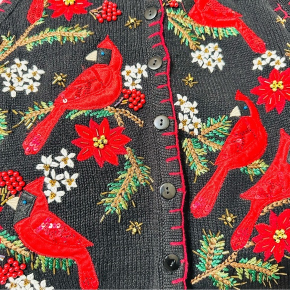 Kim Rogers Cardinal Embroidered Holiday Festive Sweater Vest Women’s Size Medium - Picture 6 of 9